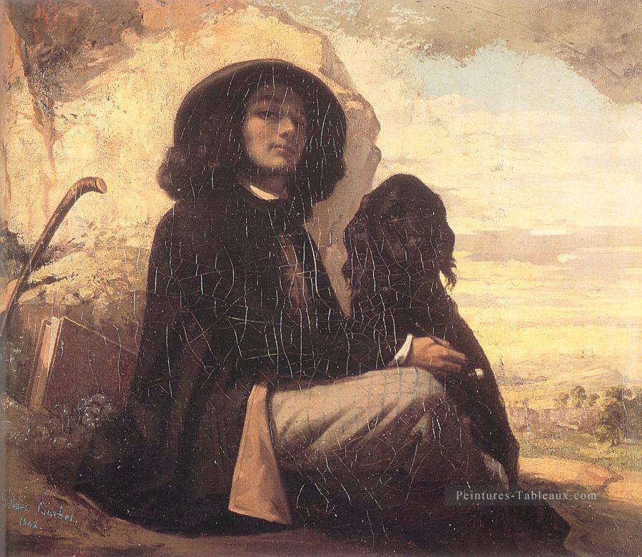 Courbet autoportrait avec un réaliste de chien noir réalisme peintre Gustave Courbet Peintures à l'huile